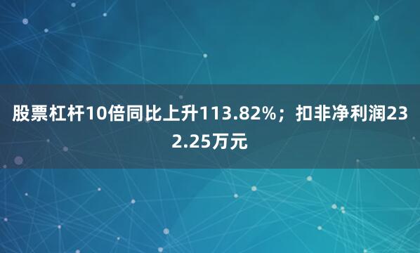 股票杠杆10倍同比上升113.82%；扣非净利润232.25万元